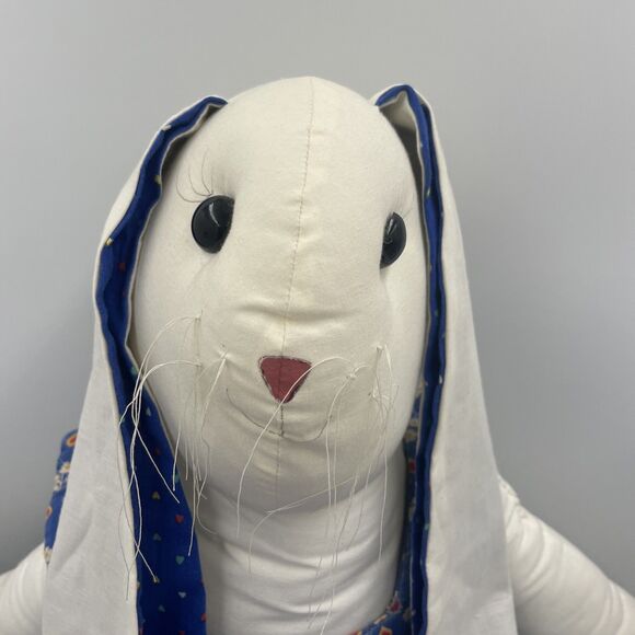 Vtg 90’s Handmade Muslin Long Eared Country Bunny Rabbit Quilted Overalls Easter - Picture 2 of 7